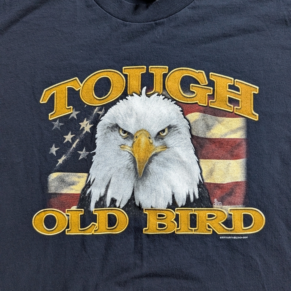 Bayside Heavy Weight Black Tough Old Bird Eagle American Cotton T Shirt Large - Picture 3 of 7